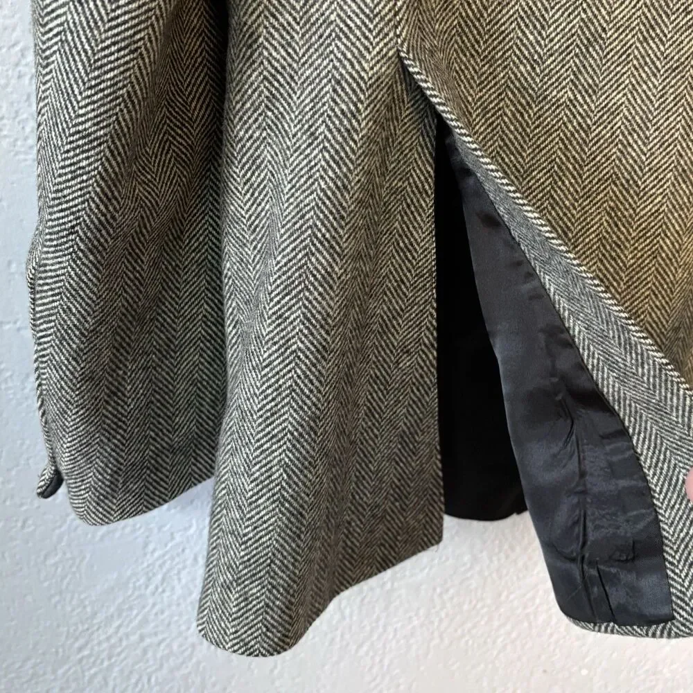 Lands’ End 100% Wool Blazer Mens 42L Brown Herringbone Sport Coat Lined 2 Button